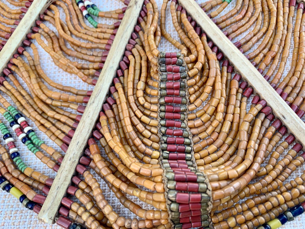 Ethnic Choker Necklace With Rows Of Beads, Tubes, Colored Stones & Carved Bone Bars-photo-2