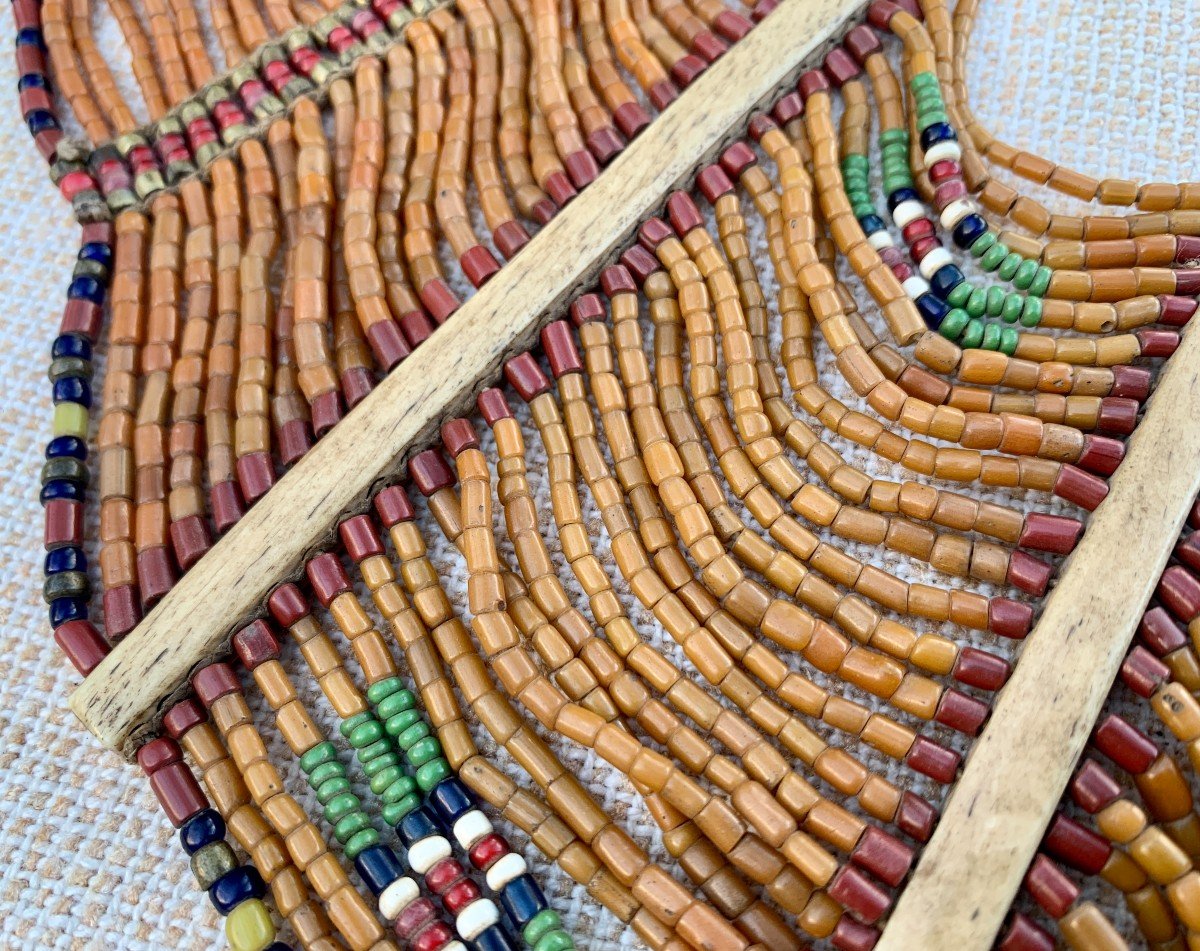 Ethnic Choker Necklace With Rows Of Beads, Tubes, Colored Stones & Carved Bone Bars-photo-3