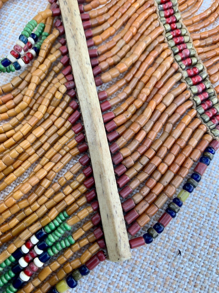 Ethnic Choker Necklace With Rows Of Beads, Tubes, Colored Stones & Carved Bone Bars-photo-7