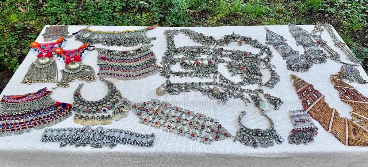 Ethnic Naga Konyak Choker Necklace Rows Of Beads & Tubes, Stones Glass & Carved Bone Bars-photo-8