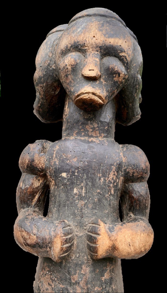 Hieratic Three-headed Reliquary Fang Biery Wooden Carved Statue , Gabon, Mid-20th Cty-photo-4