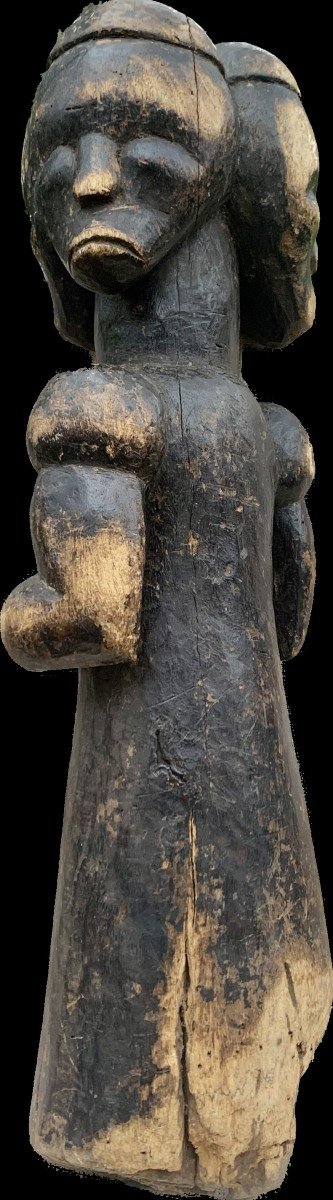 Hieratic Three-headed Reliquary Fang Biery Wooden Carved Statue , Gabon, Mid-20th Cty-photo-4