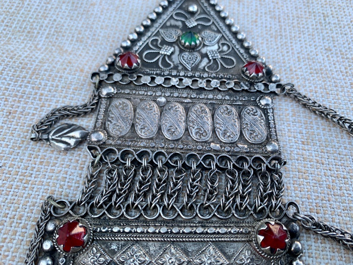 Large Kuchi Tripartite Silver Pendant, Pakistan Or Afghanistan-photo-3