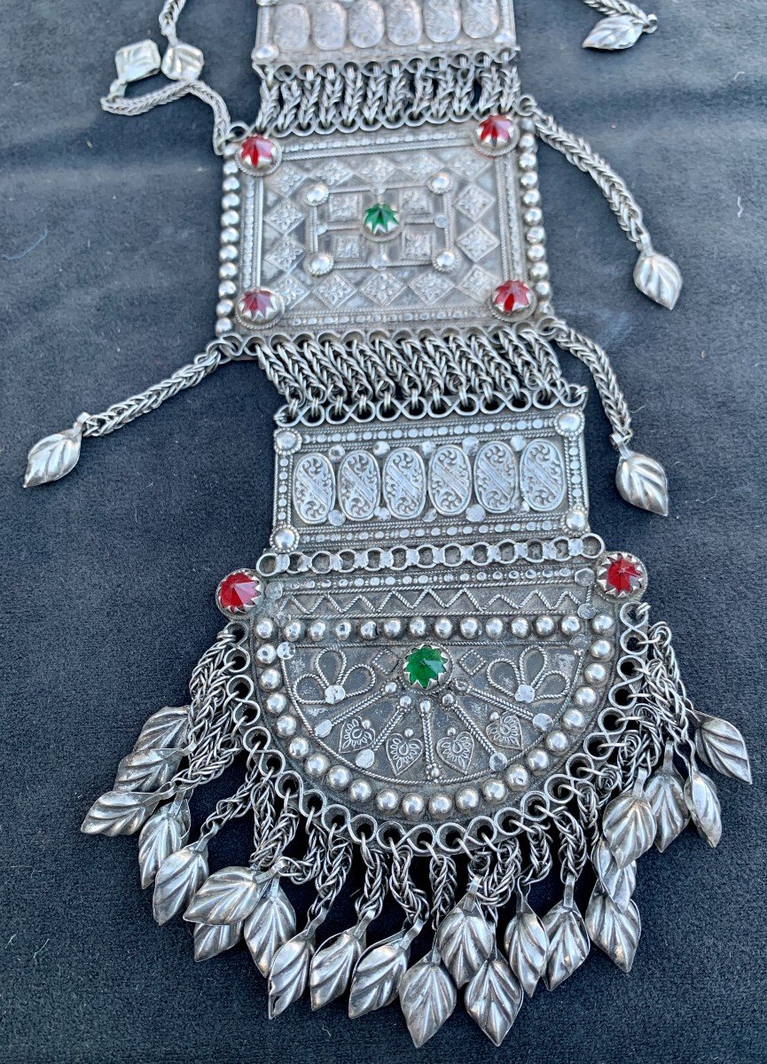 Large Kuchi Tripartite Silver Pendant, Pakistan Or Afghanistan-photo-4