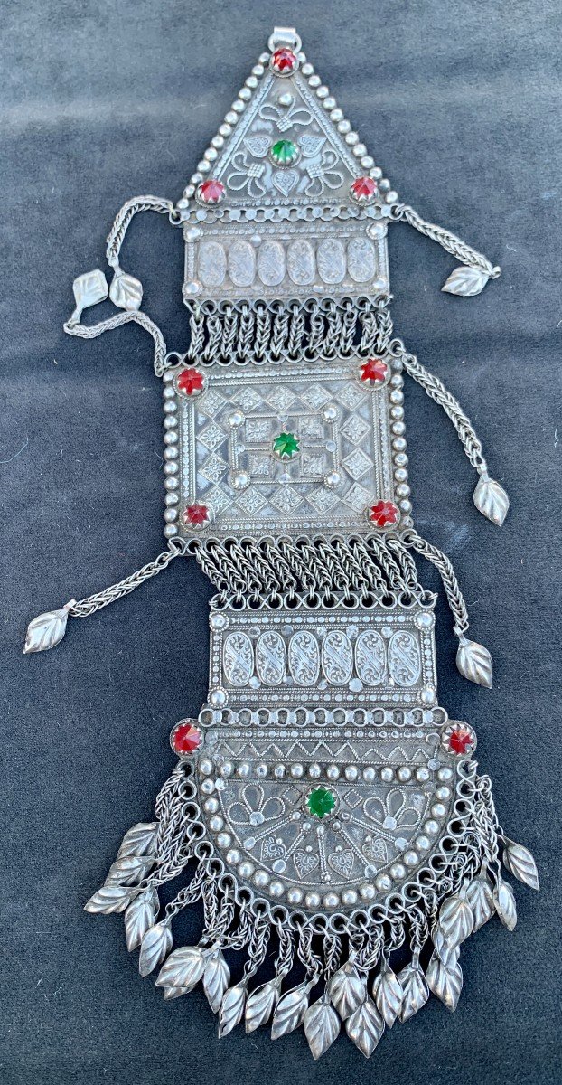 Large Kuchi Tripartite Silver Pendant, Pakistan Or Afghanistan-photo-3