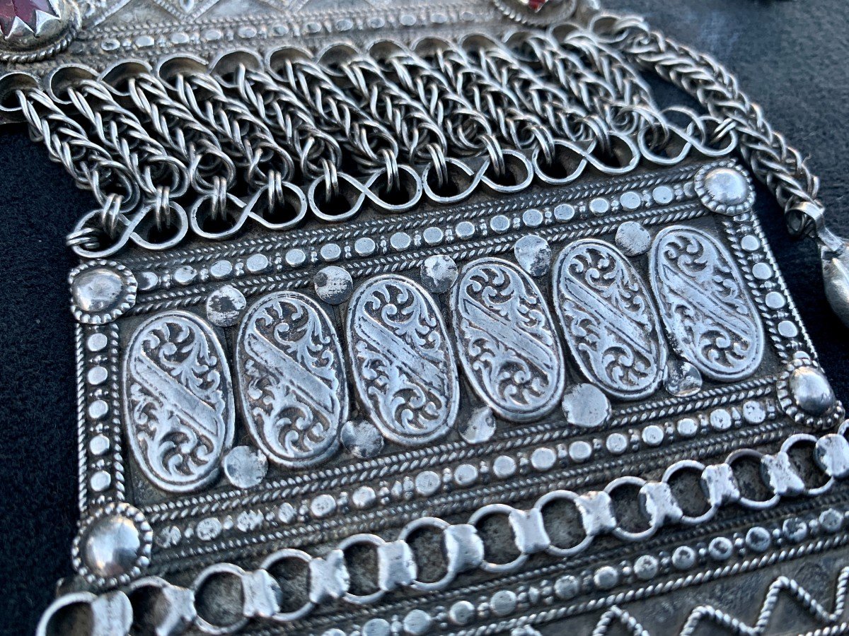 Large Kuchi Tripartite Silver Pendant, Pakistan Or Afghanistan-photo-4