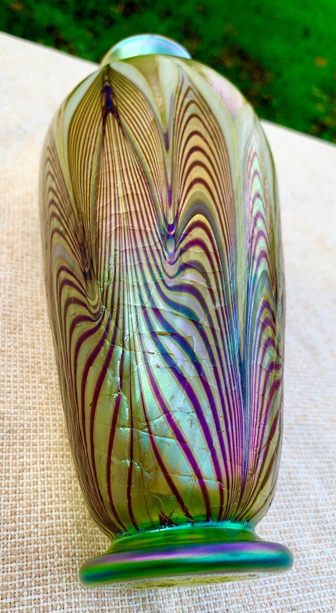 Superb Art Nouveau Iridescent Glass Vase, Satavo Glass Workshop, Tiffany Follower-photo-2