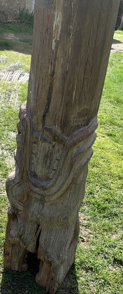 Set Of 2 Long Oak Carved Beams With Numbing / Dragons Or Fantastic Animals Heads, Late Medieval Early Renaissance-photo-1