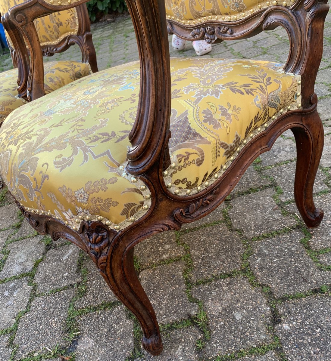 XVIIIe s paire très larges fauteuils Louis XV dossiers à La Reine, attrib à Nicolas Heurtault-photo-4