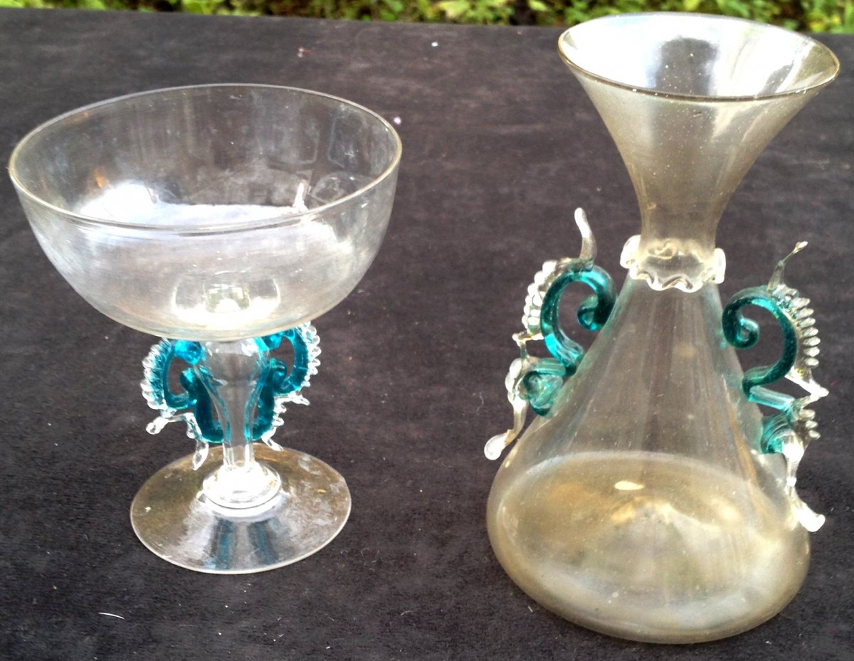 XVIIe s coupe sur pied en verre Venise 2 couleurs-photo-4