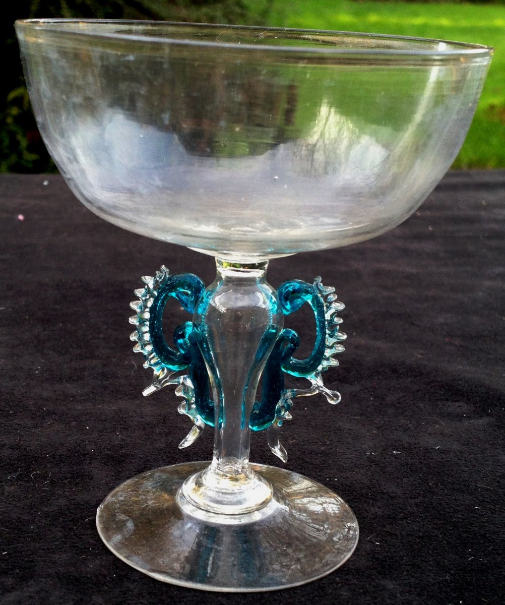 XVIIe s coupe sur pied en verre Venise 2 couleurs