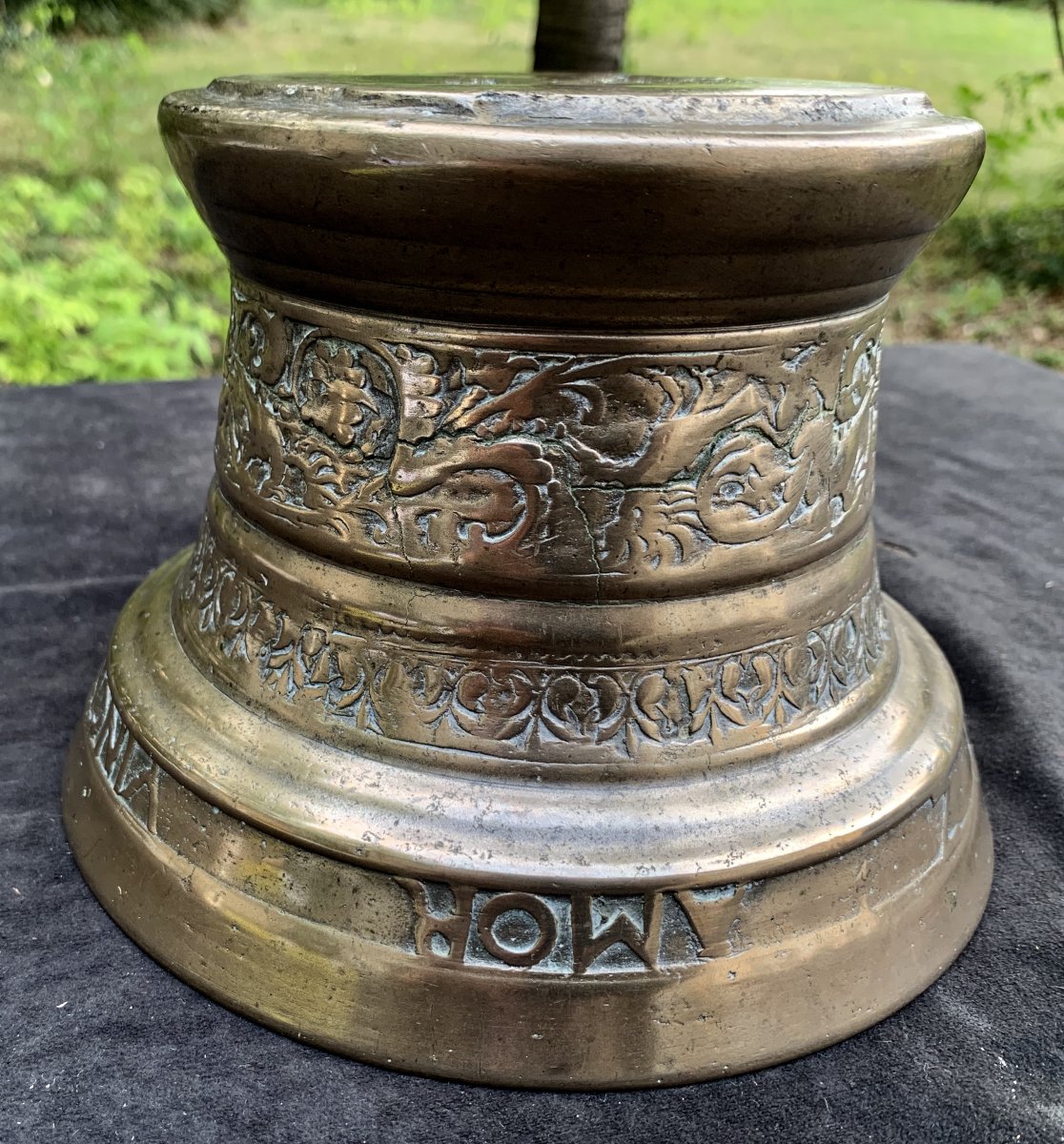 Important mortier bronze holl daté 1642, Flandres-photo-6