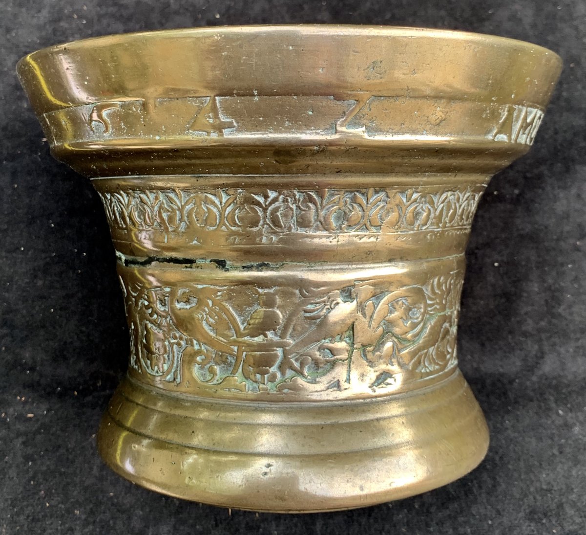 Important mortier bronze holl daté 1642, Flandres