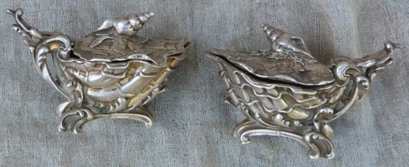 Pair Louis XV Solid Silver Salt By Master Goldsmith Morand  In Paris-photo-6