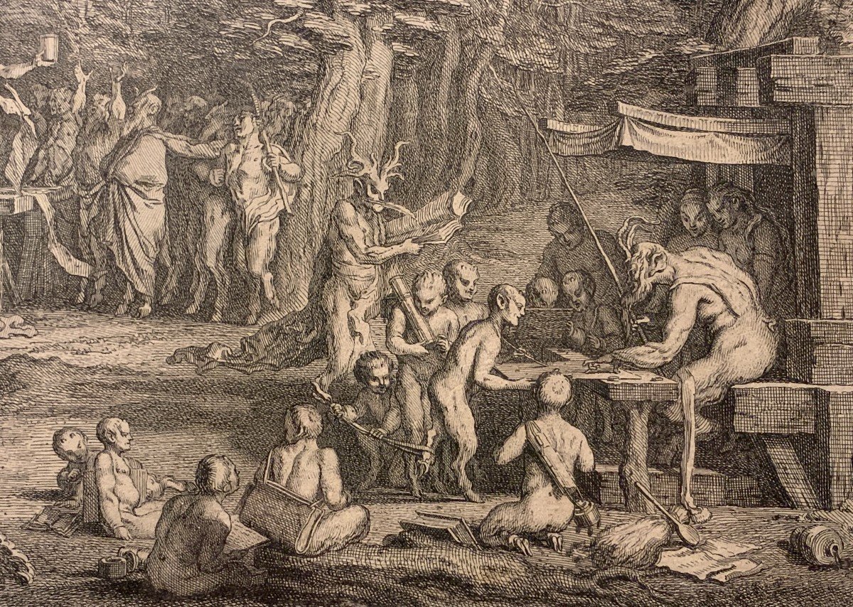 Series Of4 Engraving Satyrs' Life By Claude Gillot (1673-1722), Circa 1700/1720-photo-4