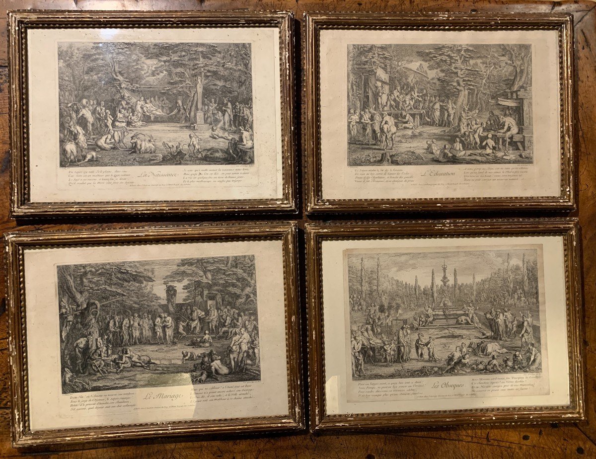 Series Of4 Engraving Satyrs' Life By Claude Gillot (1673-1722), Circa 1700/1720