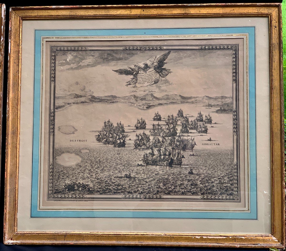  Claude Auguste BEREY 1660-1730 paire  gravures marines Gênes & Gibraltar-photo-3