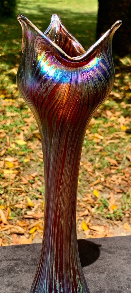 Art Nouveau Iridescent Glass Vase, Tiffany Style-photo-2