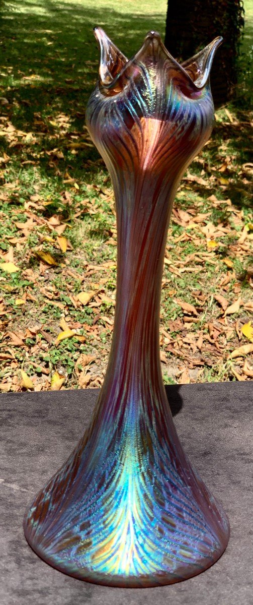 Art Nouveau Iridescent Glass Vase, Tiffany Style-photo-3