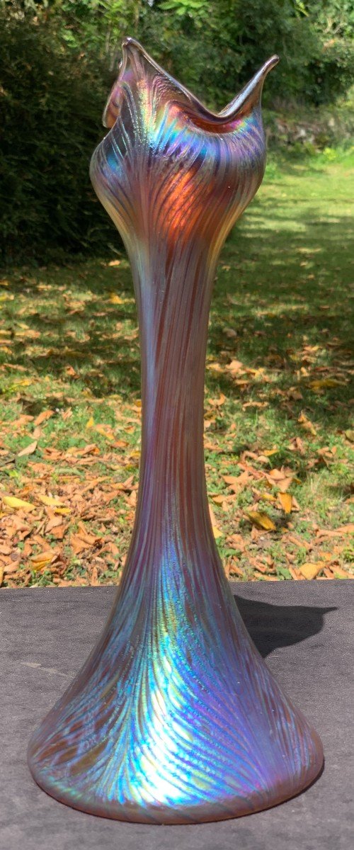 Art Nouveau Iridescent Glass Vase, Tiffany Style-photo-5