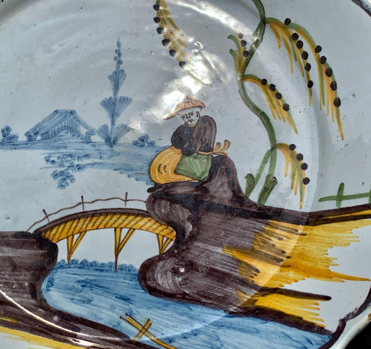  18th Cty La Rochelle Ceramic Plate Chinese Character Full Decoration-photo-2