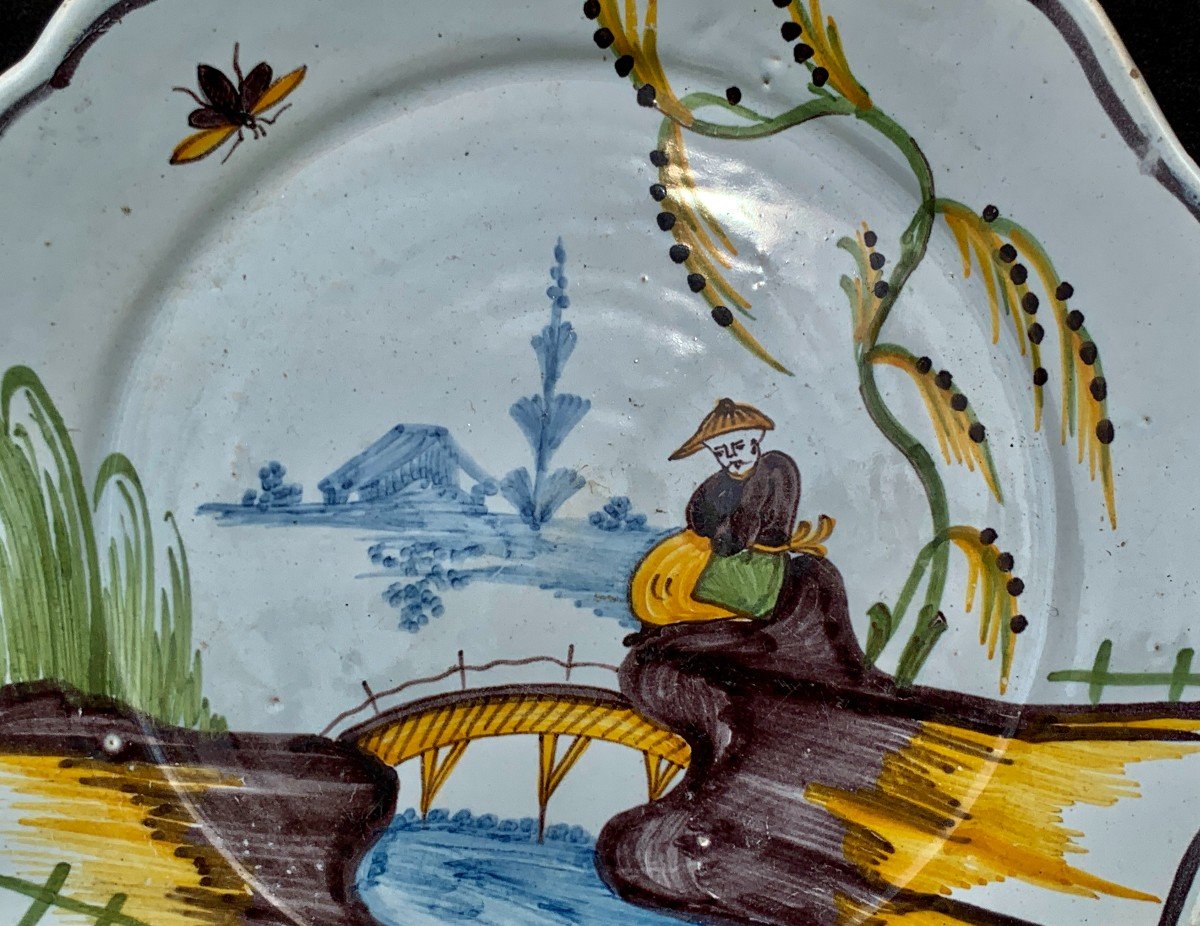  18th Cty La Rochelle Ceramic Plate Chinese Character Full Decoration-photo-4