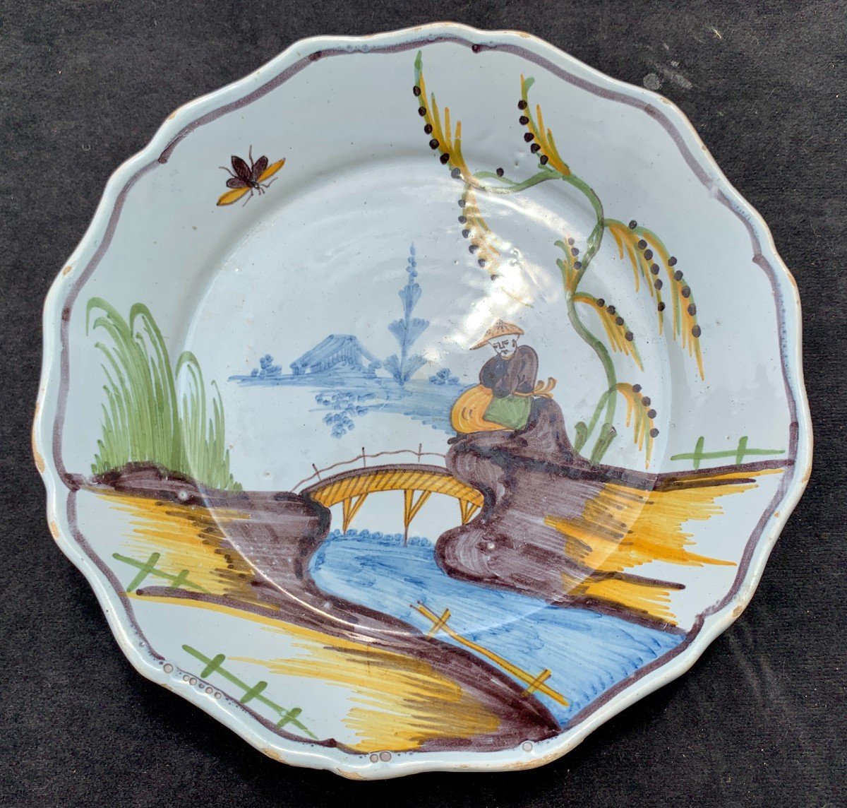  18th Cty La Rochelle Ceramic Plate Chinese Character Full Decoration-photo-4