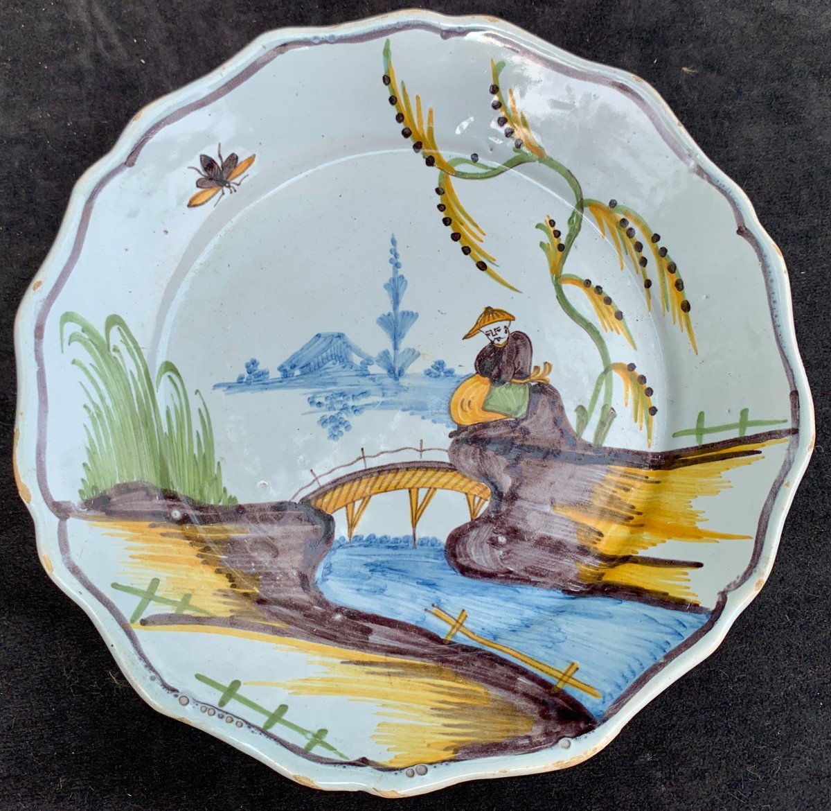  18th Cty La Rochelle Ceramic Plate Chinese Character Full Decoration-photo-6