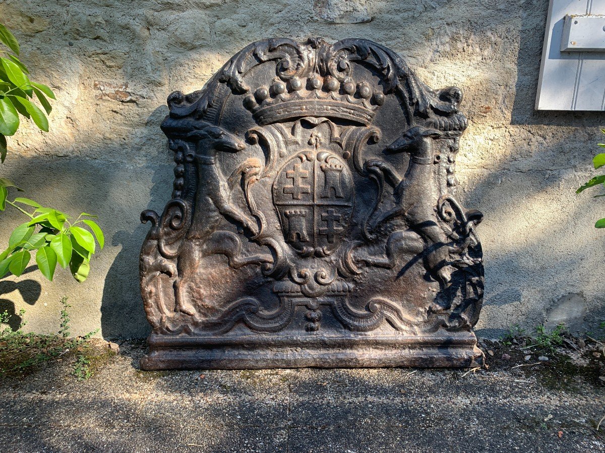 Fin XVIIe Exceptionnelle & monumentale plaque cheminée armoirie Louis Joseph CHALMETTE-photo-8