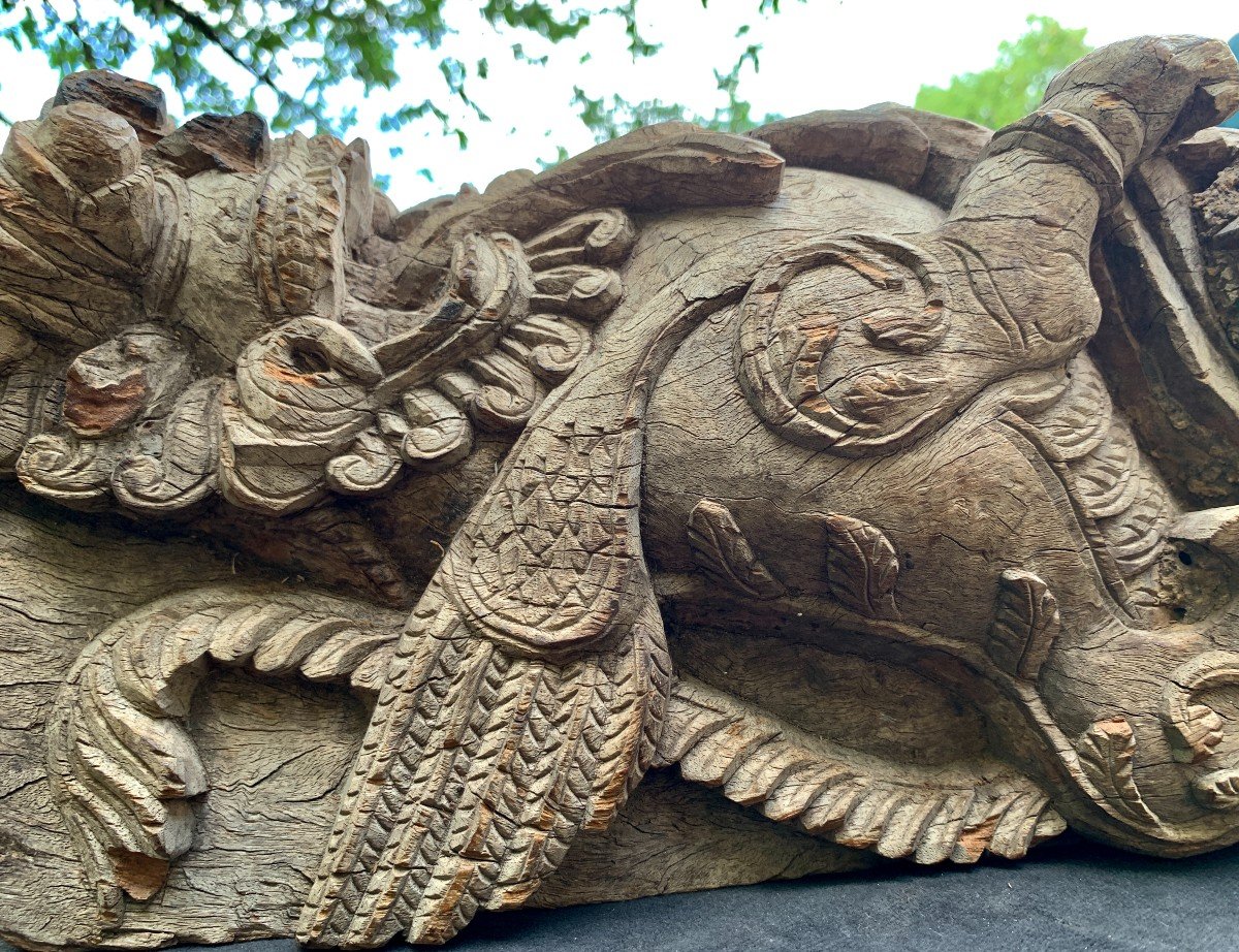 17th Cty Chariot Wood Carved Panel Divinity Yali / Narasimha, South India-photo-3