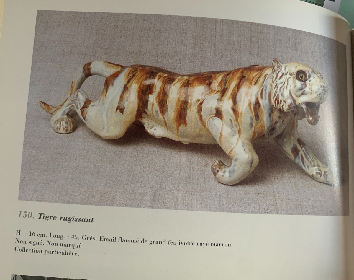 Flamed Sandstone Rambervillers Wounded Tiger Sculpture With Sulfide Eyes, 1920-photo-6