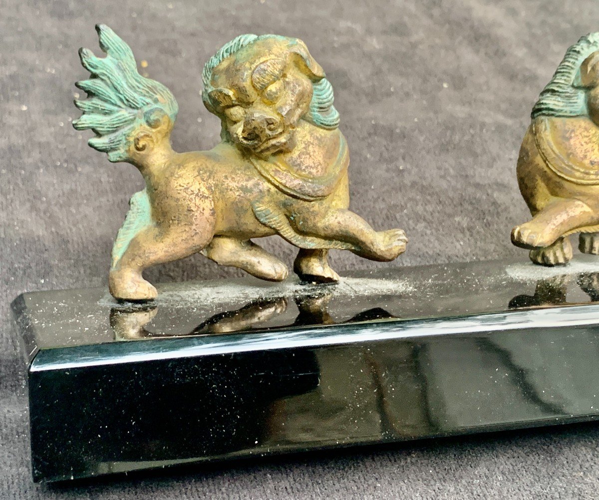 Ep Ming (1368-1644) Pair Bronze Dragons With Double Green And Golden Patina-photo-6