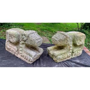 Pair Of Romanesque Stone Carved Lions, Italy 11th - 13th Centuries