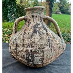 Saintonge 15th Cty Large Glazed Earth Barrel With Pastillages