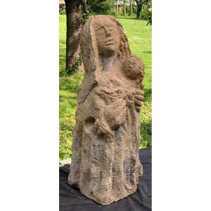 14th To 17th Cty Large Fossil Stone Carved Mother In Child