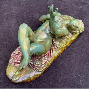 Dominique Zumbo, Rare Nude Female Iridescent Ceramic Statue, Circa 1900 