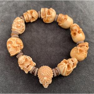 Cabinet Curiosities Complete Bracelet Of 10 Deer Antlers ?! Carved Skulls