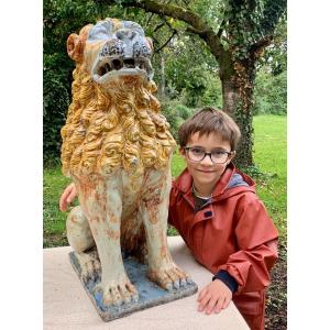 Musée Circa 1730/1740, Very Large & Hugh Ceramic Lion From Rouen