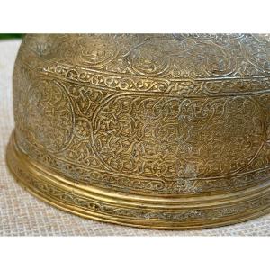 Venice 15th, Chiseled Brass And Silver Inlaid Cup With Islamic Style Intricate Design 