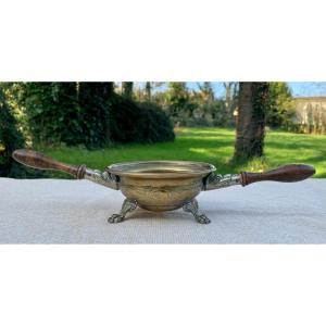 Late 17th Cty, Curious Brass Table Stove With Wooden Turned Dragons Handles