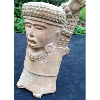 High, Expressive And Genuine Pre-columbian Terracotta Whistle From Maya Mexican Culture