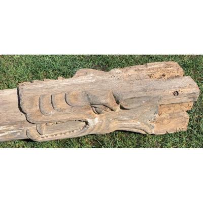 Set Of 2 Long Oak Carved Beams With Numbing / Dragons Or Fantastic Animals Heads, Late Medieval Early Renaissance