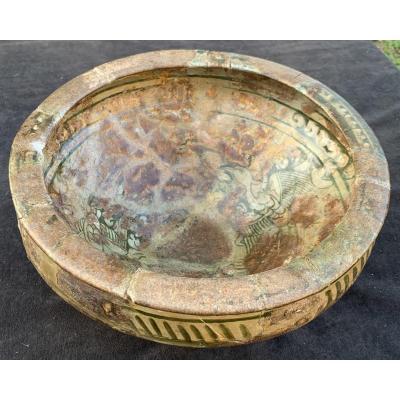 Large Sultanabad Ceramic Cup, XIIIth-xivth Cty, 2 Bird Radian Design With Gild Iridescent