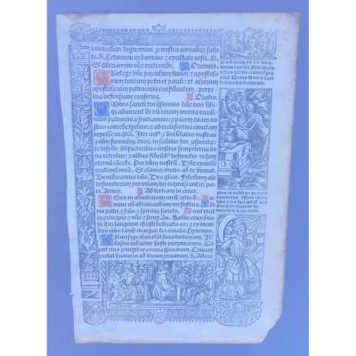 Printed & Illuminated Page Attributed To Simon Vostre, XV - XVIth Cty, Small Engraves Vanity