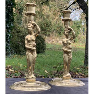 Stunning Pair Of XVIIth Cty Bronze Candlesticks