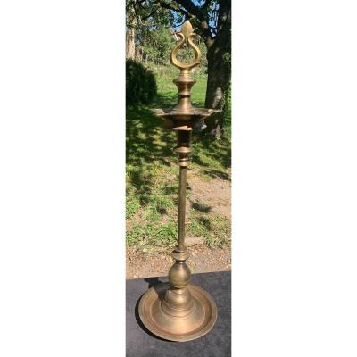 Très grande 85cm lampe huile bronze Inde XVIIIe