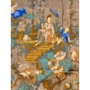 Stunning French Louis XV Period Wall Paper With Chinese, After Jb Pillement