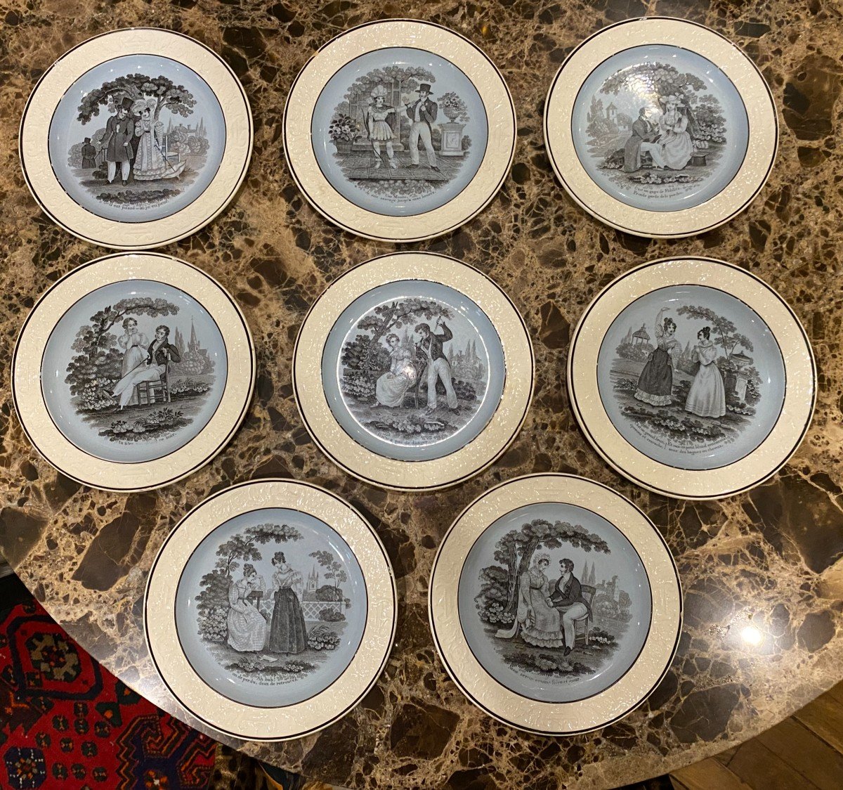 Choisy Earthenware Plates, Galante Scene Decor, 19th Century-photo-4