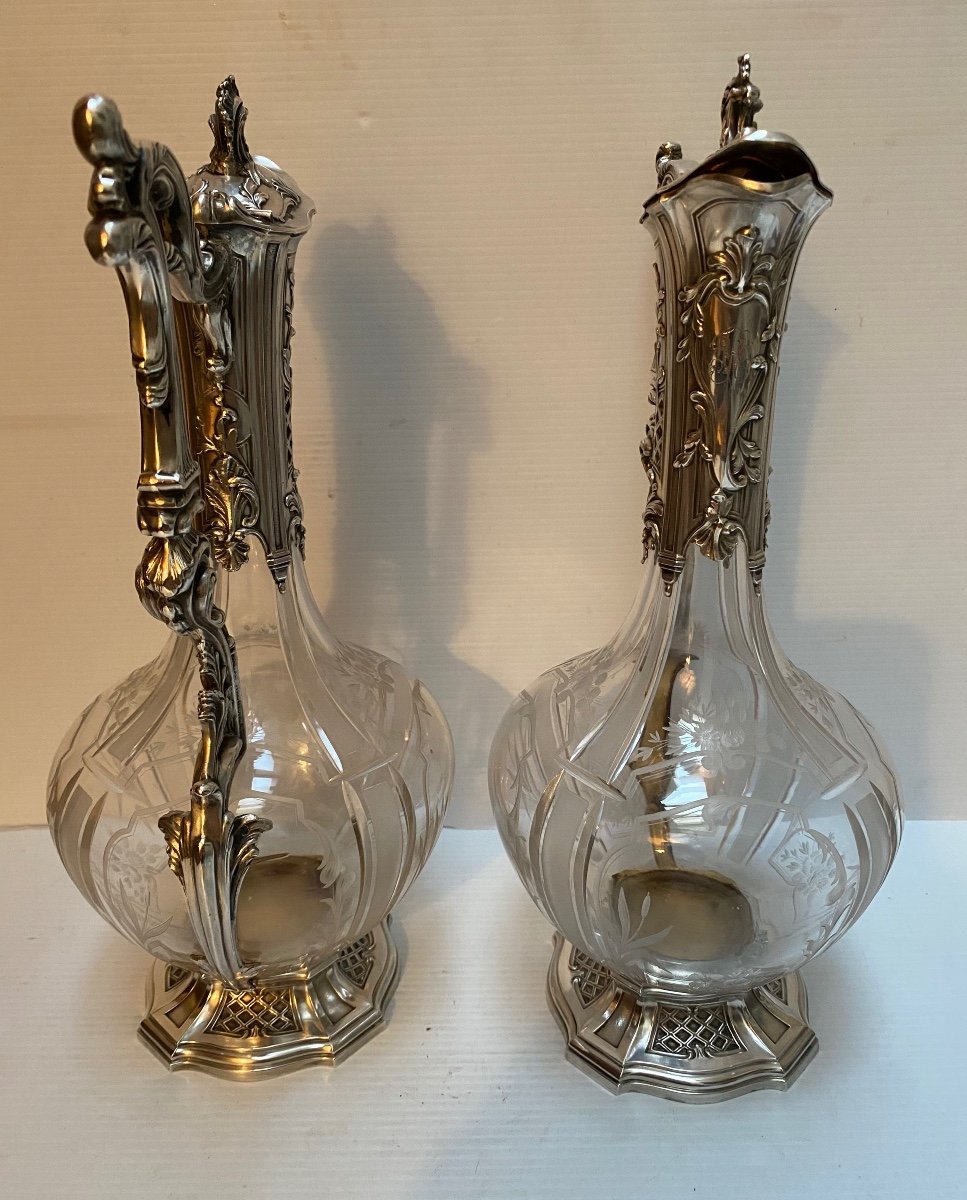 Pair Of Sterling Silver And Crystal Ewers 1880-photo-4