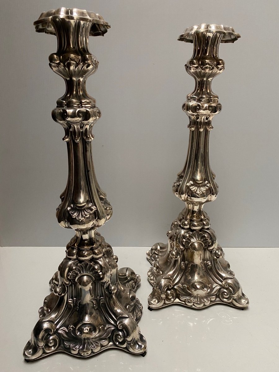 Pair Of Sterling Silver Candlesticks Circa 1840